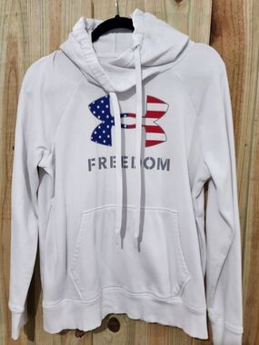 Under Armour White Pullover Hoodie with Logo FREEDOM